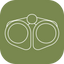 White outline of binoculars on a green background