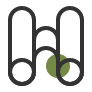 Logo with a stylized letter 'H' and a green leaf on a white background