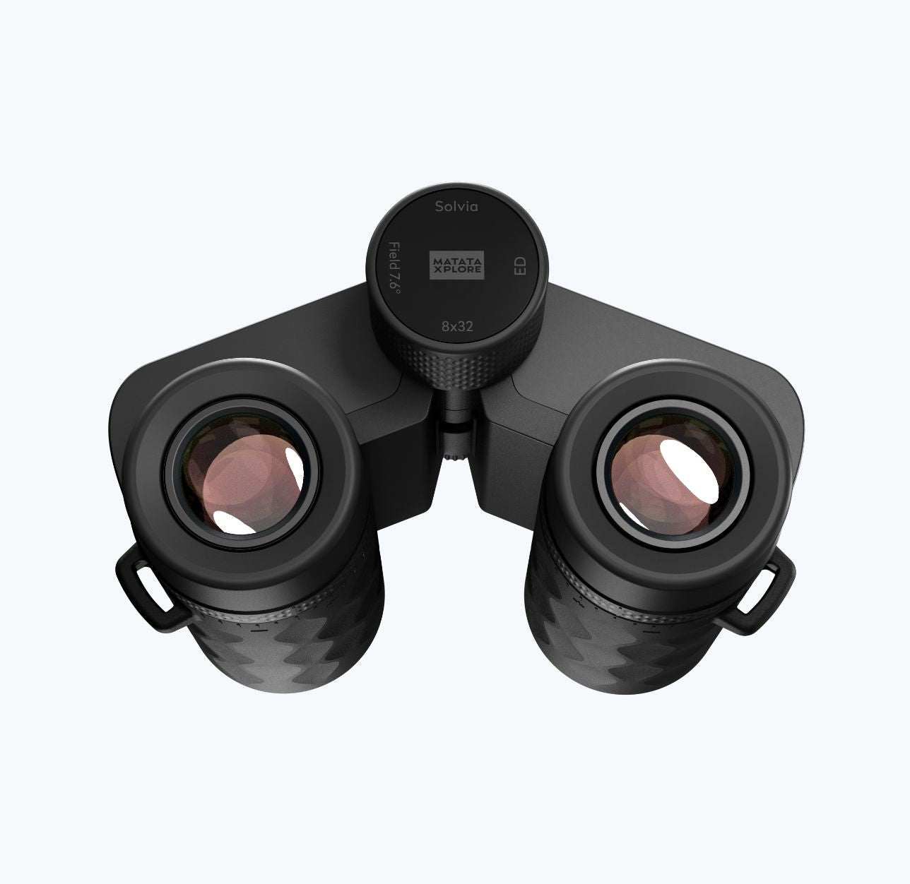 Solvia ED 8x32 black binoculars top view with textured grip