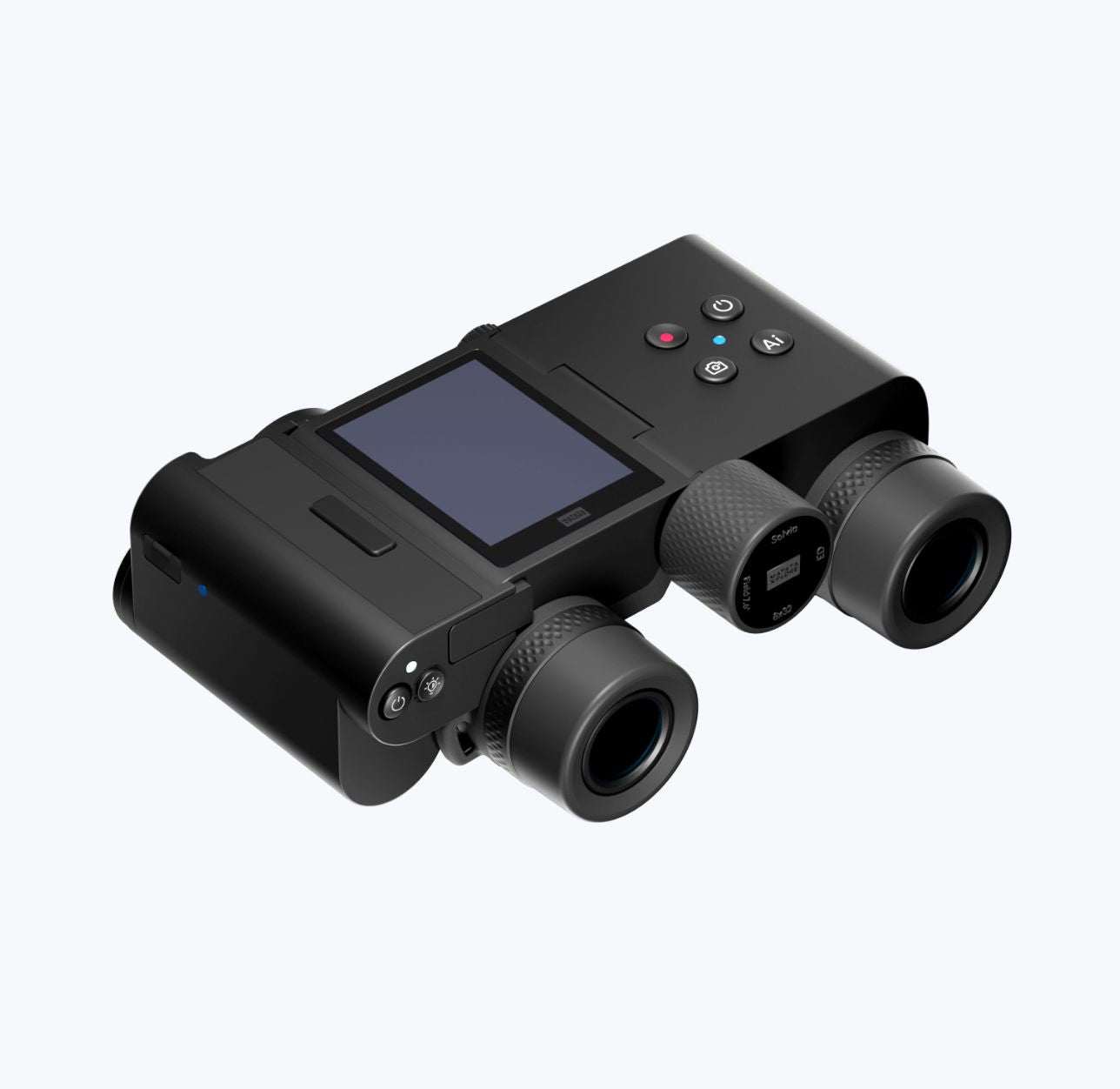 Solvia ED 8x32 digital binoculars with screen and control buttons in black design