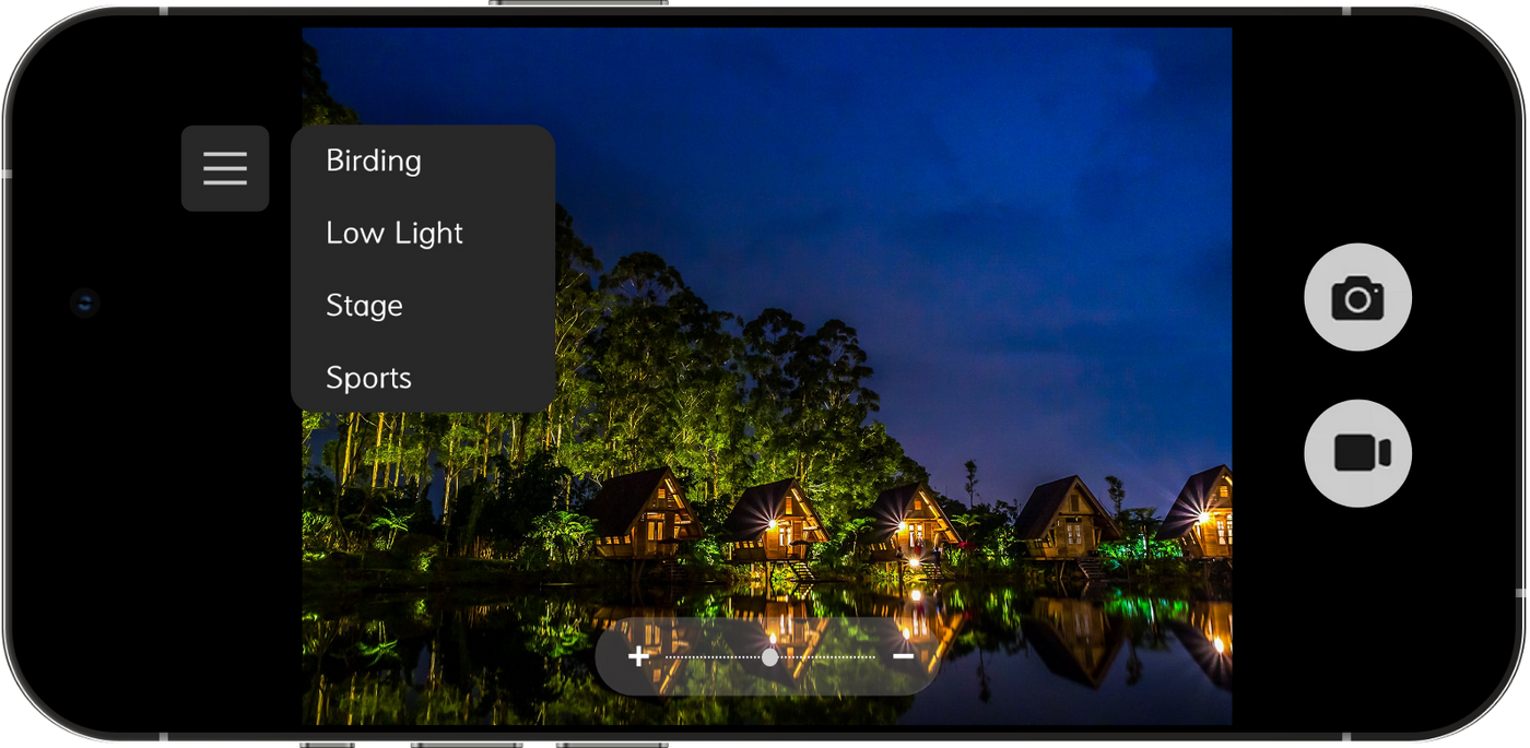 Phone screen showing a scenic view with binocular app options.

