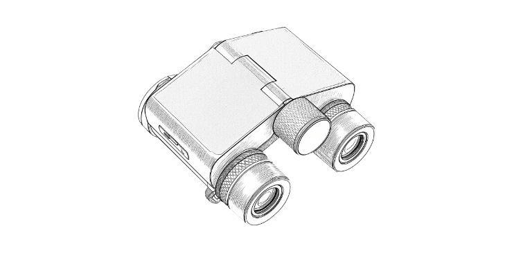 Line drawing of a professional binocular